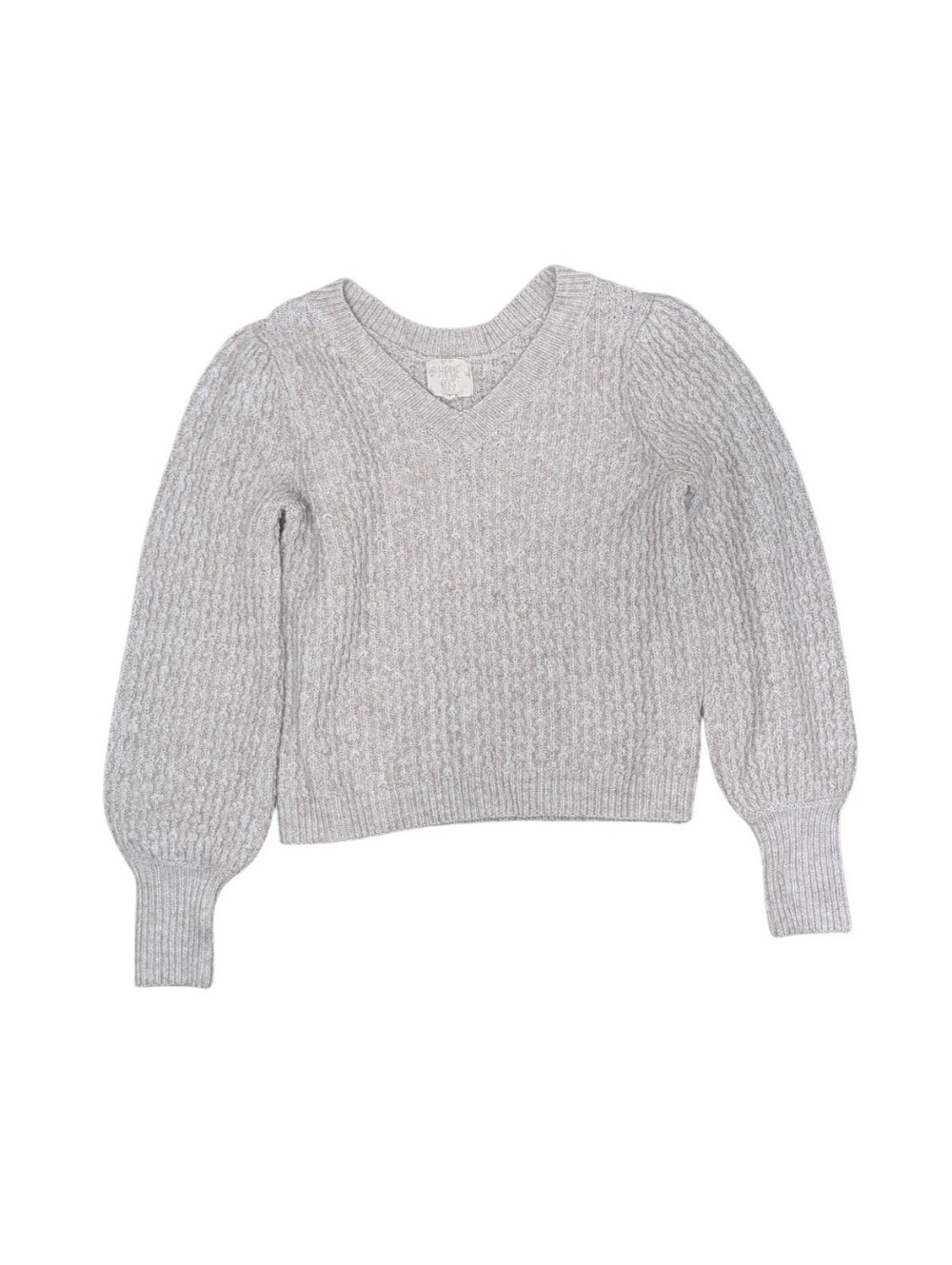 Hippie Rose Chunky Knit Cropped V Neck Beige Minimalist Boho Sweater Small